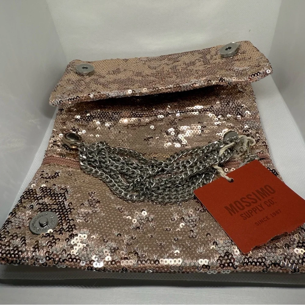 NWT Mossimo rose gold all sequin clutch bag purse glam new